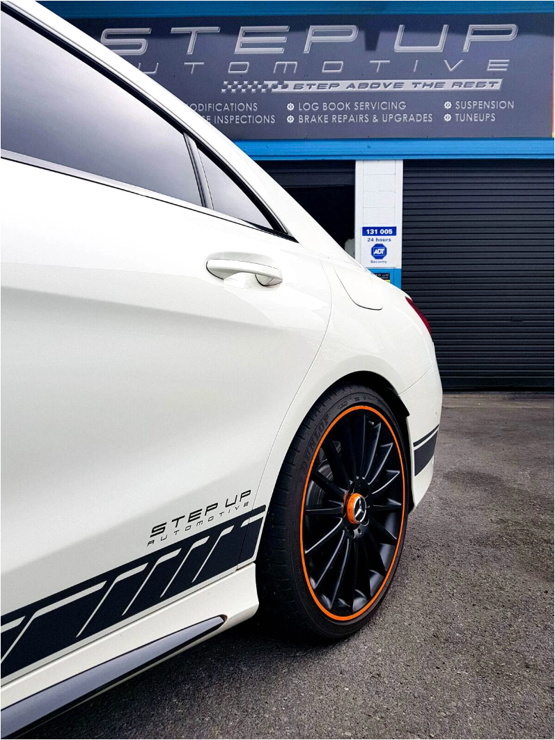 CLA 45 AMG side profile with Step Up decals
